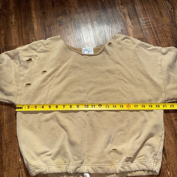 Aerie Tan Small Distressed Hokey Wide Neck Sweater Boho Women - Picture 4 of 7